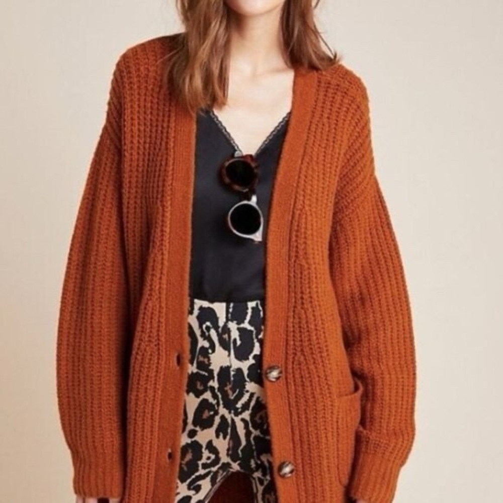Anthropologie Rust Knit Cardigan